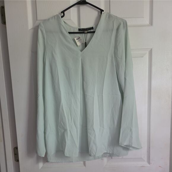 Rose & Oliver Shirt Women Small Mint Green Long Sleeve V Neck Pullover Blouse - Picture 1 of 8